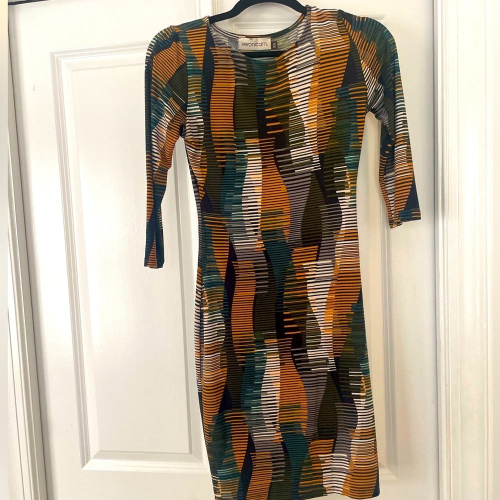 Vintage Veronica M printed 3/4 length sleeve mini dress